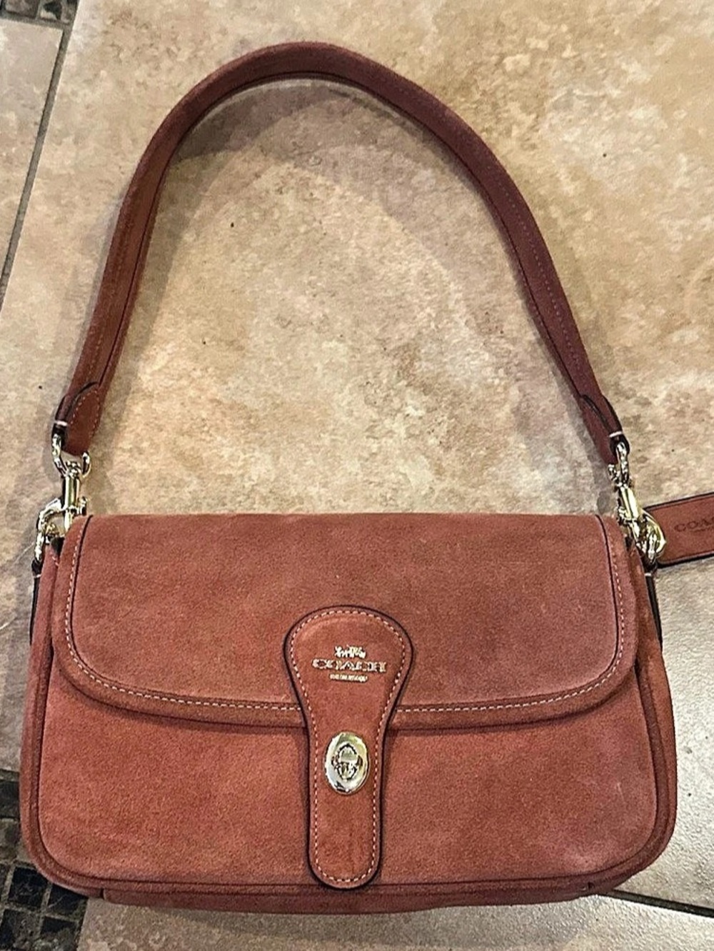 Coach Hadley Suede Shoulder Bag in Clay